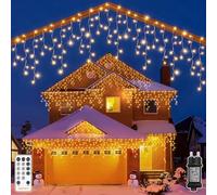 HeiPard Cortina Luces Navidad Exterior 12.15M, 486 LED Guirnalda Luces, IP44 Impermeable, 8 Modos, 4 Niveles Brillo, Temporizador, Memoria, Conexión 2 Unidades - Blanco Calido para Balcón Jardín Árbol