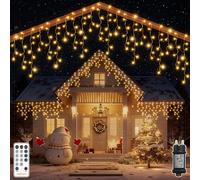 HeiPard Cortina Luces Navidad Exterior 8.25 M, 264 LED Guirnalda Luces, IP44 Impermeable, 8 Modos, 4 Niveles Brillo, Temporizador, Memoria, Conexión 3 Unidades - Blanco Calido para Balcón Jardín Árbol