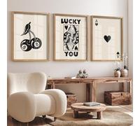 Heiple Juego de 3 pósteres enmarcados de póquer con texto en inglés "Lucky You", decoración de pared con impresión retro de moda para reina de corazones, arte rústico vintage para decoración de pared