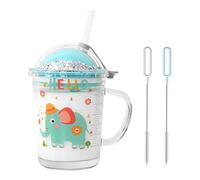 Heiqlay Taza de Leche Niños con Pajita, Tazas para Niños Medición, Vaso Leche con Tapa Niños, Jarro con Pajita, para café con leche, jugo, té helado, para microondas, 400ml, elefante