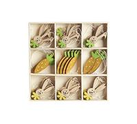 HEITMANN DECO Colgante de Pascua de Madera, Conejos y Zanahorias, decoración de Pascua, decoración de Primavera, 36 Piezas, Naranja, Natural, Verde, Amarillo