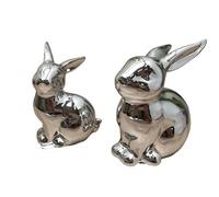 HEITMANN DECO Conejos de Porcelana - Decoración de Pascua - Juego de 2 - Plata. - Aprox. 17 cm