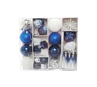 Heitmann Deco Juego de 29 Bolas para árbol de Navidad, Color Azul, Plateado y Blanco para Colgar, de plástico