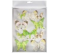 HEITMANN DECO Mariposas con Clip, Pluma, Verde/Blanco/Marrón, 28 x 18,5 x 3,5 cm, 10