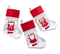 HEITMANN DECO Navidad - Set de tres calcetines decorativos "Ho Ho Ho Ho Ho" en fieltro gris, rojo y blanco para rellenar y colgar - Botas de Papá Noel - Decoración navideña - muñeco de nieve, Papá Noel, renos