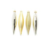 Heitmann Deco Ornament Olive - Juego de Adornos para árbol de Navidad (Cristal, 4 Piezas, 14 cm), Color champán y Dorado