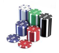 HEITOK 100 Fichas de Póker Profesionales 11,5g Peso Casino - Set de Chips Numeradas con Núcleo de Metal ($1-$500) - Accesorios para Texas Holdem y Blackjack - Caja Compacta para Viaje y Repuestos