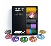 HEITOK Juego de fichas de póker 100 Piezas con denominaciones, fichas Profesionales de 11.5g para Texas Hold'em y Blackjack. Ideal para Casinos en casa.
