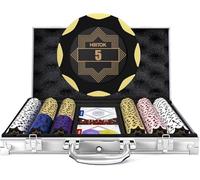 HEITOK Juego de fichas de póquer de Arcilla para Texas Holdem, 300 Piezas con denominaciones de 14 g, Juego de Blackjack Profesional de Casino, una Funda de Transporte de Alta Gama con Funda de Viaje