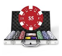 HEITOK Juego de fichas de póquer de casino premium con denominaciones, 300 fichas de juego de 11,5 gramos numeradas con estuche de póquer de aluminio para juegos de Blackjack y Texas Holdem