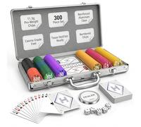 HEITOK Maletín de Póker 300 Fichas Numeradas 11,5g Peso Casino Set Texas Holdem con Botón Dealer de Metal Barajas y Dados Estuche de Aluminio para Noches de Juego Adultos