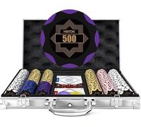 HEITOK Maletín de Póker 300 Fichas Numeradas de Arcilla 14g 40mm, Caja de Aluminio, 2 Barajas, 5 Dados, Dealer, Small Blind, Big Blind, Set Casino Texas Holdem 2-8 Jugadores