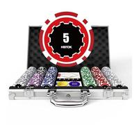 HEITOK Maletín de Póker Profesional 300 Fichas Numeradas 11.5g Núcleo Metal - Estuche Aluminio, 2 Barajas, Dados y Botones para Texas Holdem