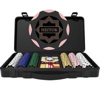 HEITOK Maletín de Póker Profesional 500 Fichas - 14g Arcilla Numeradas con Barajas 100% Plástico, Botón Dealer y Estuche Rígido