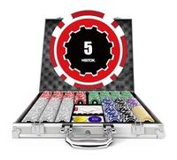 HEITOK Maletín de Póker Profesional 500 Fichas Numeradas 11.5g con Núcleo Metal - Estuche Aluminio Reforzado, Barajas, Dados y Botones para Texas Holdem