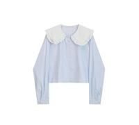 HEIYE Blusas para mujer, cuello de otoño dulce, color azul, para mujer, de manga larga, sencillas y preparadas, color azul, talla M