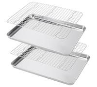 HEIYUET 4 bandejas de acero inoxidable con rejilla de enfriamiento grandes, aptas para lavavajillas, de acero inoxidable, con rejilla, para hornear, asar, servir, 40,5 x 30,5 x 2,5 cm