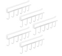 HEIYUET 5 ganchos blancos para tazas, soporte para tazas sin taladrar, soporte para tazas debajo del armario, organizador de tazas ganchos para colgar vasos, utensilios de cocina, corbatas, bufandas