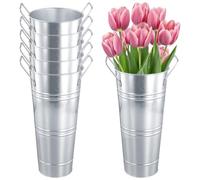 HEIYUET 6 jarrones de metal, 23 cm de alto, galvanizados, jarrones de metal plateado con asa, florero rústico galvanizado para bodas, florales, decoración de mesa