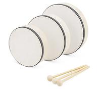 HEIYUET Juego de 3 piezas de tambor de mano, 15 cm, 17,5 cm, 20 cm, madera de pandereta con mazo, tambor para instrumentos de percusión