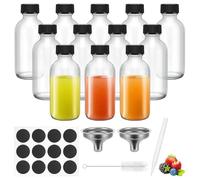 Hejo 12 Pcs Mini Botellas de Cristal con Tapas, 60ML Shots Botellitas Pequeños, Tarritos de Cristal Pequeños Reutilizable, Mini Botella Set para Aceite, Salsa, Leche (Tapa Negro)
