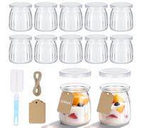 Hejo 12 Piezas Vasos Yogurtera con Tapa, 200ml Tarros de Yogur con Tapa Reutilizables, Frascos de Vidrio Pequeños, Tarros de Cristal Portátiles para Yogur Avena Mermelada de Especias(Raya)