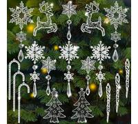 Hejo 18 Piezas Adornos de Navidad de Cristal, Copos Carámbano de Nieve Decoracion Arbol de Navidad, Acrílico Transparente Colgante Navidad para La Fiesta de Bodas de Navidad de Festival