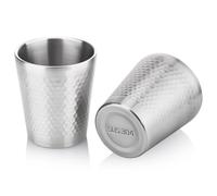 Hejo 2 Piezas Vasos Acero Inoxidable, 300ml Taza Camping de Metal de Pulido Martillado, Taza Acero Inoxidable Antideslizantes Doble Apilable Reutilizable para Cerveza, Zumo, Agua (Plata)