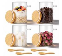 Hejo 4 Piezas Tarros de Vidrio con Tapa Hermética Cuchara, 500ml/17oz Botes Cristal Cocina, Frascos de Vidrio, Bote Cristal para Almacenar Alimentos Como Avena, Ensalada, Yogur, Té, Café y Azúcar