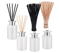 Hejo 4Pcs 100ml Blanco Mate Botella Difusor Tapa Plateada con 100 Varillas Ambientador (50Pcs Beige+50Pcs Negro), Elegante Bonito Botella Difusor Aroma con Palitos Ambientador