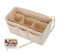 Hejo Bolso Interior Organizador de Fieltro, Organizador de Bolso de Tote con Llavero, con Múltiples Compartimentos Interior Extraíble de Mano Bag Organizer Beige (Talla L)