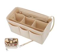 Hejo Bolso Interior Organizador de Fieltro, Organizador de Bolso de Tote con Llavero, con Múltiples Compartimentos, Interior Extraíble de Mano Bag Organizer (Beige M)