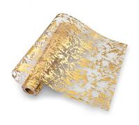 Hejo Camino de Mesa Dorado de 15m*28 cm, Camino de Mesa Navidad Metálico Dorado de Papel de Aluminio Dorado, Cinta de Regalo, Ideal para Cena, Fiesta, Boda, Cumpleaños, Navidad, Decoración de Mesa