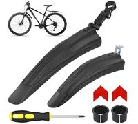 Hejo Guardabarros Bicicleta, 2 Piezas Universal Guardabarros Delantero y Trasero para Bicicleta,Guardabarros Ajustables con 2 Piezas Pegatinas Reflectantes,para 24-29 Pulgada Bicicleta (Negro)