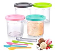 Hejo Paquete de 4 recipientes de helado para Ninja CREAMi NC300UK Series, recipientes de pinta de 16 onzas con tapa para accesorios de helado Ninja incluye 4 cucharas + cuchara de aluminio