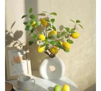 Hejo Rama de limones artificiales, 9 cabezas de limones artificiales, tallos de limones artificiales de 52 cm con flores de magnolia y hojas de sauce para la decoración de verano en la cocina, el