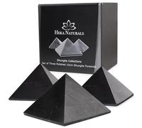 Heka Naturals Pirámide de Cristal Negro Pulido de Shungit Set de 3 | 10 cm - Decoración para el Hogar Piedras Naturales para la Protección de CEM, Piedras Chakras de Meditación Cristales Sanadores
