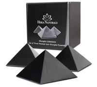 Heka Naturals Pirámide de Cristal Negro Pulido de Shungit Set de 3 | 5 cm - Decoración para el Hogar Piedras Naturales para la Protección de CEM, Piedras Chakras de Meditación Cristales Sanadores
