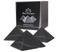 Heka Naturals Pirámide de Cristal Negro Sin Pulir de Shungit Set de 3 | 10 cm - Decoración para el Hogar Piedras Naturales - Protección de CEM - Piedras Chakras de Meditación Cristales Sanadores