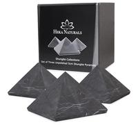 Heka Naturals Pirámide de Cristal Negro Sin Pulir de Shungit Set de 3 | 5 cm - Decoración para el Hogar Piedras Naturales - Protección de CEM - Piedras Chakras de Meditación Cristales Sanadores