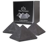 Heka Naturals Pirámide de Cristal Negro Sin Pulir de Shungit Set de 3 | 8 cm - Decoración para el Hogar Piedras Naturales - Protección de CEM - Piedras Chakras de Meditación Cristales Sanadores