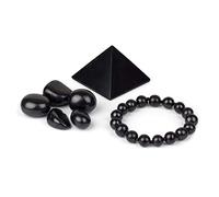 Heka Naturals Pirámide de Shungite Pulida (5 cm), Brazalete Elástico, Piedras Caídas | Decoración del Hogar, Purificación de Agua, Desintoxicación - Piedras de Chakra, Cristales Curativos Espiritual