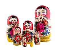 Heka Naturals Semyonov Muñecas de Anidación | Set de 7 (18 cm) Muñecas de Madera Matrioska - Tradicional Babushka Decoración Hogar, Juguetes de Madera, Hechos a Mano