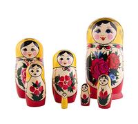 Heka Naturals Semyonov Muñecas de Anidación | Set de 7 (18 cm) Muñecas de Madera Matrioska - Tradicional Babushka Decoración Hogar, Juguetes de Madera, Hechos a Mano