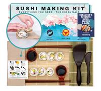 HEKAMOVE Kit de fabricación de sushi premium sin plástico para el hogar, para principiantes o profesionales de sushi. Hecho de madera de primera calidad, incluye paño de té, respetuoso con el planeta,