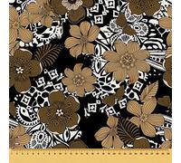 HEKO PANELS Oxford DR048 Tela impermeable por metros para tela decorativa, tela de poliéster para exteriores, resistente a la rotura, resistente a la suciedad, flores marrones sobre negro-1 M, 100 x