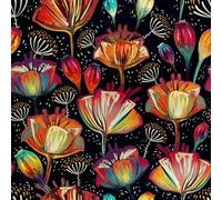 HEKO PANELS RDX234 Tela de terciopelo por metros, tela decorativa estampada, tela de tapicería, terciopelo, poliéster, para coser, impermeable, diseño de amapolas, multicolor, 140 x 100 cm