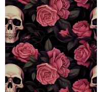 HEKO PANELS Tela Oxford impermeable por metros, tela de poliéster para coser, tela decorativa, impermeable, opaca, calavera, rosas, 1 metro, 155 x 100 cm