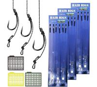 HEKOBAG 18PCS Aparejos de Pesca para Carpas Anzuelos, Carpa de Pesca de Pelo, anzuelos para Carpas, Gancho Curvo para Carpa con púas, con 3 Tapones de Cebo Extensor de Cabello para Carpa, 6#8#10