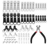 HEKOBAG 85PCS Reemplazo de Cremallera, Kit Reparacion Cremalleras de Aluminio, Cremallera de Repuesto Tirador con Instale los Alicates para Chaquetas Abrigos Bolsos Maletas Mochilas (Negro y Plata)